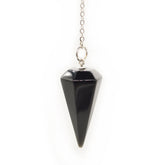 Polar Jade black agate pendulum front view for intuitive dowsing sessions.