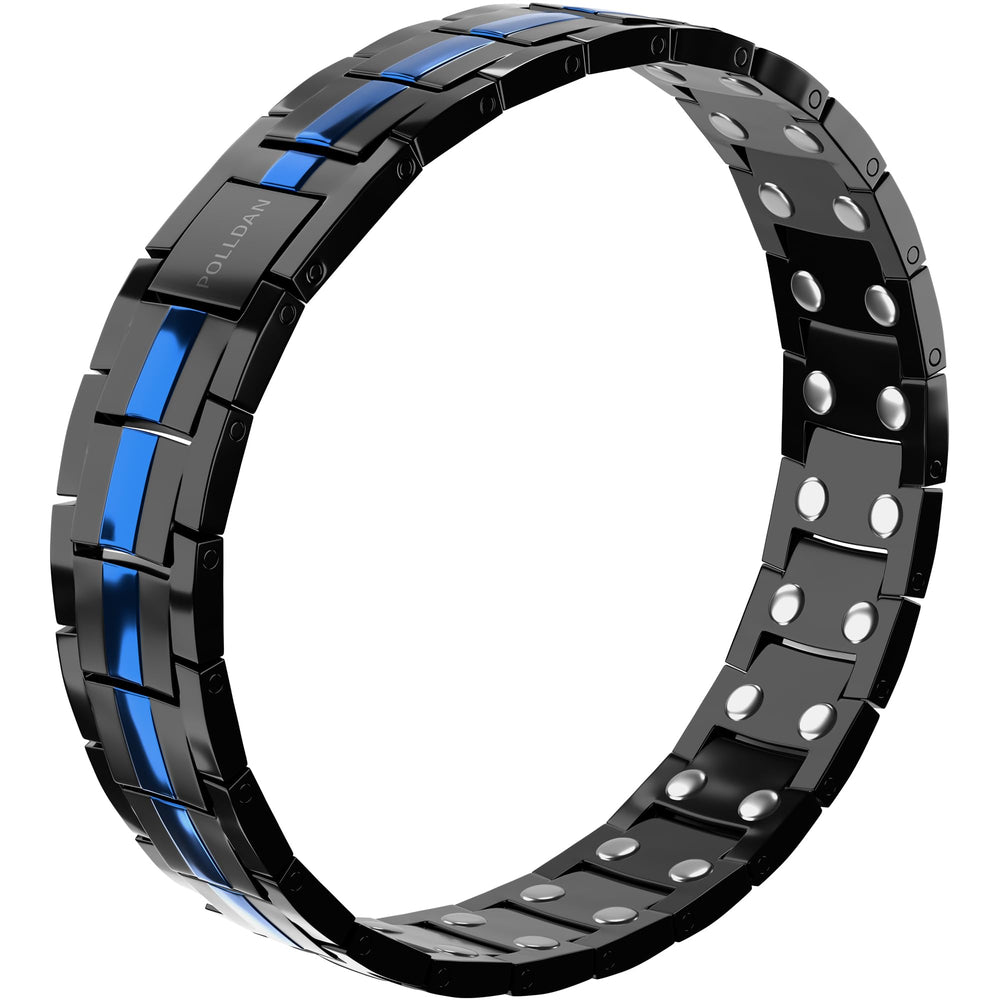 Polldan magnetic bracelet men closeup shows sleek black titanium finish