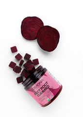 Pomona Wellness Potent Beetroot Gummies closeup highlights fruit flavor