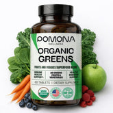 Pomona Wellness Super Greens tablets in bottle front, supporting daily digestion.