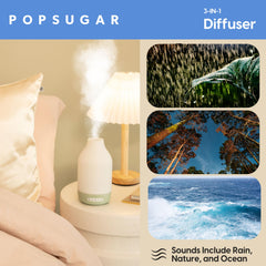 POPSUGAR 3-in-1 diffuser compact design fits in small spaces.