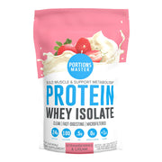 Portions Master Whey Isolate Strawberries and Cream, front package view, supports post-workout fueling