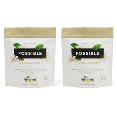 Possible Protein Powder Vanilla Bean tub displaying serving size for energy