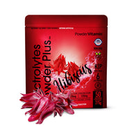 PowderVitamin Electrolytes Plus being poured into water for quick, zero-calorie hydration.