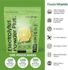 PowderVitamin Electrolytes Lemonade powder scoop showing easy mixing