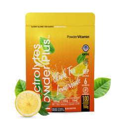 PowderVitamin Electrolytes Plus bottle pour for refreshing on-the-go hydration.