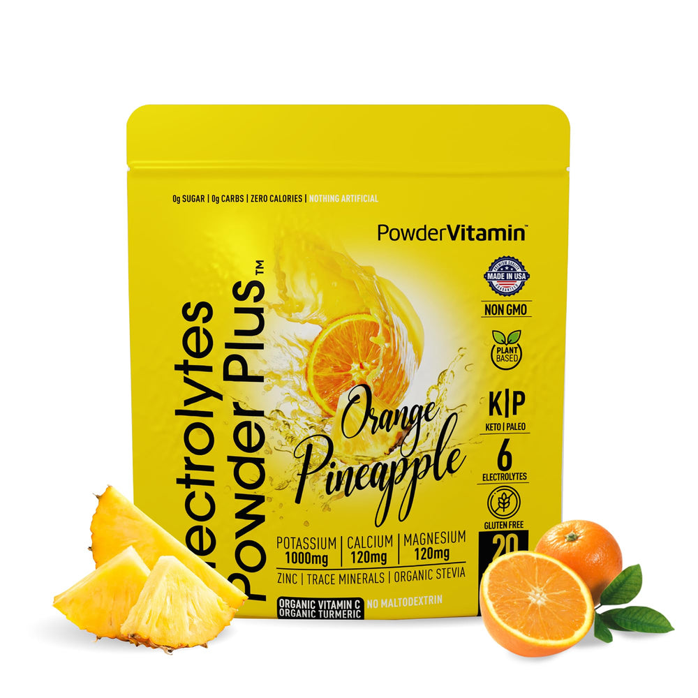 PowderVitamin Electrolytes Plus orange-pineapple pour hydrates during workouts