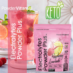 PowderVitamin Electrolytes Plus being stirred into water for easy hydration.