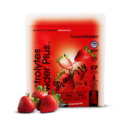 PowderVitamin Electrolytes Plus strawberry bottle pour supports post-workout hydration.