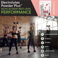 PowderVitamin Electrolytes Plus watermelon glass shows sugar-free hydration on the go