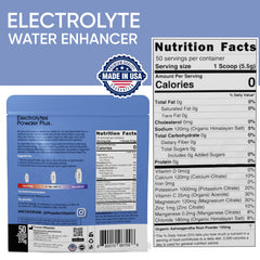PowderVitamin Electrolytes Plus in a glass of water shows zero calories.
