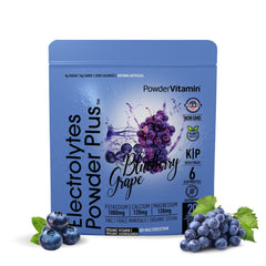 PowderVitamin Electrolytes Powder Plus Blueberry Grape scoop ready to mix for hydration