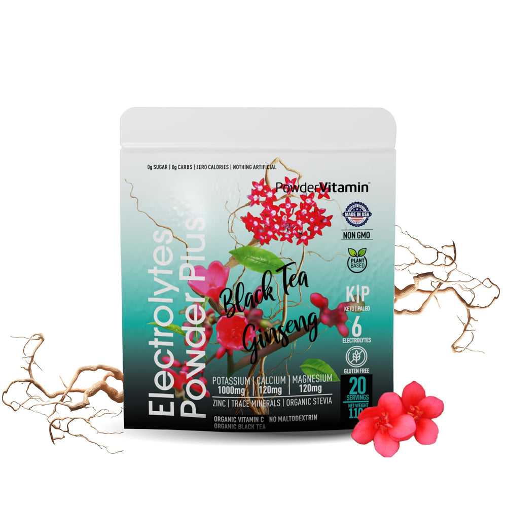PowderVitamin Electrolytes Powder Plus bottle pouring into a glass for quick hydration
