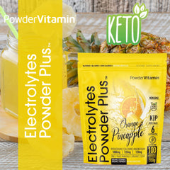 PowderVitamin Electrolytes Plus in a glass of sparkling water for refreshing hydration.