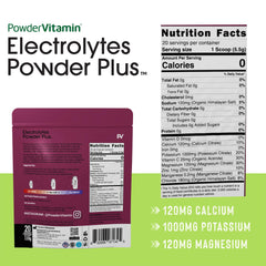 PowderVitamin Electrolytes Plus grape scoop on tub for precise dosing