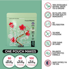 PowderVitamin Electrolytes Powder Plus ingredients closeup showing minerals and vitamins.