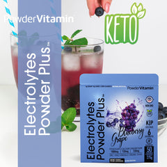 PowderVitamin Electrolytes Plus label close-up with 1000 mg potassium and 120 mg magnesium.