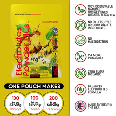 PowderVitamin Electrolytes Powder Plus label shows 1000 mg potassium per serving for workouts