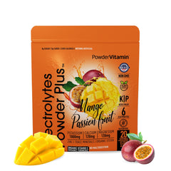PowderVitamin Electrolytes Powder Plus mango pour for quick hydration after workouts