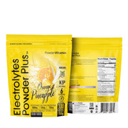 PowderVitamin Electrolytes Plus orange pineapple pouch for convenient hydration on the go.