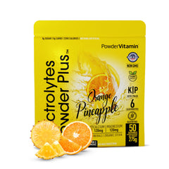 PowderVitamin Electrolytes Plus orange pineapple being poured into water for keto hydration