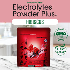 PowderVitamin Electrolytes Powder Plus scoop beside glass shows easy twenty servings