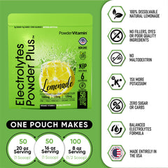 PowderVitamin Electrolytes Plus scoop beside pouch for quick mixing.