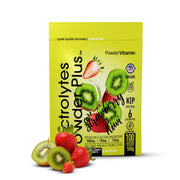 PowderVitamin Electrolytes Powder Plus Strawberry Kiwi tub ready for after-workout hydration.