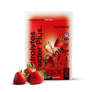 PowderVitamin Electrolytes Plus strawberry powder ready for a workout hydration boost