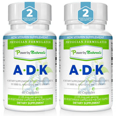 Power By Naturals ADK bottle front displaying the high-potency vitamin blend for bone support.