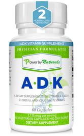 Power By Naturals ADK vitamin bottle front view with 60 capsules for daily use