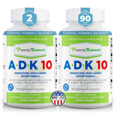 Power By Naturals ADK10 bottle front view highlighting high potency vitamins for daily use