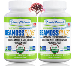 Power By Naturals Sea Moss Plus bottle with capsules for daily vitality.
