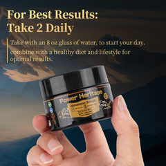 Power Heritage Shilajit resin pour demonstrates easy daily dosing for energy support.