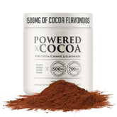 Powered X Plants high flavanol cocoa powder bottle pour for quick daily smoothies