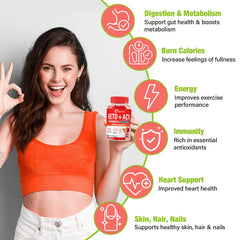 Powerific ACV Gummies label highlighting Mother, probiotics and B12 for gut health