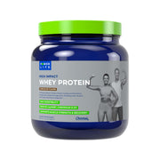 POWERLIFE High-Impact Whey HMB chocolate bottle shows a strong protein blend for lean muscle support.