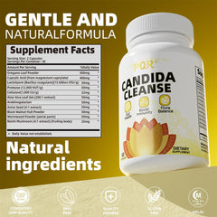 PQR Candida Cleanse bottle back with usage notes for daily gut balance