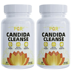 PQR Candida Cleanse bottle front highlighting natural gut support blend