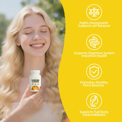 PQR Candida Cleanse ingredients list featuring oregano, caprylic acid, botanicals