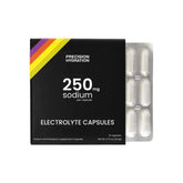 Precision Hydration Electrolyte Capsules blister pack close-up, dry and convenient for on-the-go athletes.