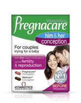 Pregnacare His & Her Conception dual-pack front view for couples starting a baby journey.