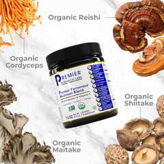 Premier Research Labs dry powder packaging for immune support and digestive wellness.
