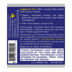 Premier Research Labs jar with scoop shows probiotic-fermented blend for daily vitality.