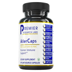 Premier Research Labs AllerCaps bottle label for easy daily immune and lung support