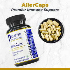 AllerCaps capsules close-up showing a smooth, easy-to-swallow form for daily use