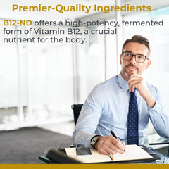 Pouring B12-ND drops into water for easy daily intake.