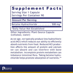 Premier Research Labs betaine HCL capsules for nutrient absorption