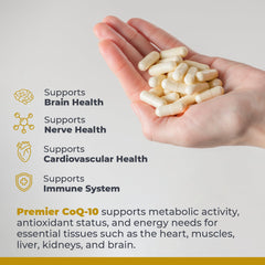 Close-up of ingredients panel featuring CoQ10, MCT oil and red algae