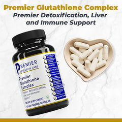 Premier Research Labs Glutathione Complex label close-up highlights premium formula.